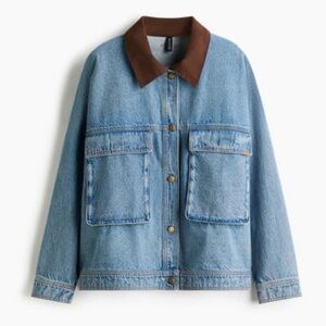 H&M Oversized Denim Jacket with Brown Collar sz M